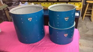 3 Late Ludwig Vintage 16 ",  13 " & 12 " Blue Sparkle Drum Shell S Nr 18
