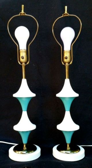 Space Age Retro Atomic Turquoise And Blue Vintage Mid Century 28 " Table Lamps