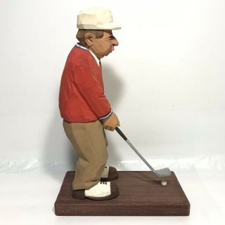 Vintage Signed Carl Olof Trygg 1978 Wood Carving of a Man Playing Golf Sweden 9” 2