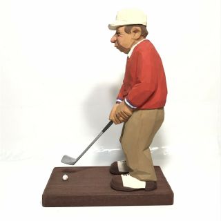 Vintage Signed Carl Olof Trygg 1978 Wood Carving of a Man Playing Golf Sweden 9” 3