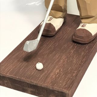 Vintage Signed Carl Olof Trygg 1978 Wood Carving of a Man Playing Golf Sweden 9” 6