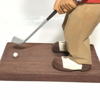 Vintage Signed Carl Olof Trygg 1978 Wood Carving of a Man Playing Golf Sweden 9” 8