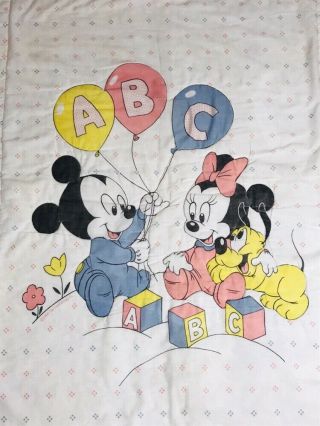 Dundee Vtg Mickey Mouse Minnie Disney Baby Blanket Crib Comforter Balloon Block