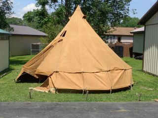 VINTAGE WOODS MFG CO LARGE TEEPEE CANVAS TENT (BOY SCOUT OR ENCAMPMENT) 2