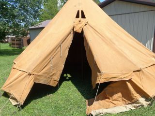 VINTAGE WOODS MFG CO LARGE TEEPEE CANVAS TENT (BOY SCOUT OR ENCAMPMENT) 5