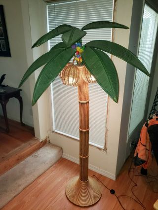 Custom Vintage Palm Tree Custom Floor Lamp Reed Wicker Rattan,  With 3 Lights