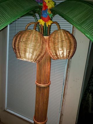 Custom Vintage Palm Tree Custom Floor Lamp Reed Wicker Rattan,  with 3 lights 3