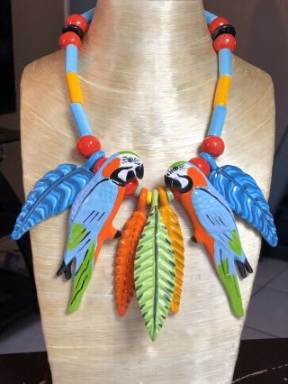 Vtg Designer High End Signed Parrot Pearls Necklace Statement Massive Colorful