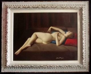 Joan Mayor Vintage French Art Deco Oil Painting Portrait Of Reclining Nude