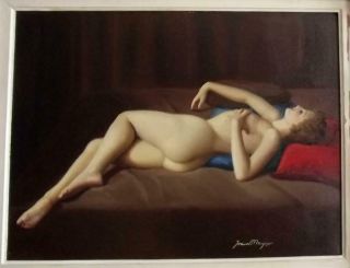 JOAN MAYOR Vintage FRENCH ART DECO Oil Painting Portrait of Reclining Nude 3