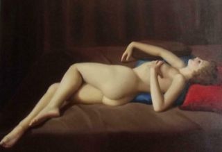 JOAN MAYOR Vintage FRENCH ART DECO Oil Painting Portrait of Reclining Nude 4