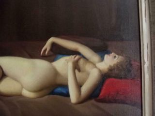 JOAN MAYOR Vintage FRENCH ART DECO Oil Painting Portrait of Reclining Nude 6