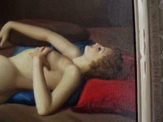 JOAN MAYOR Vintage FRENCH ART DECO Oil Painting Portrait of Reclining Nude 7