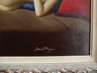 JOAN MAYOR Vintage FRENCH ART DECO Oil Painting Portrait of Reclining Nude 9