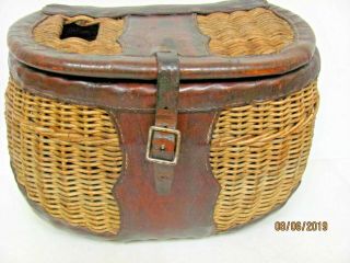 1930s Fishing Creel Wicker & Tooled Leather W Harness