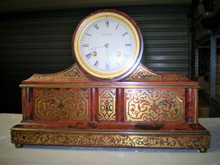 Antique C1880 French Boulle Drumhead Clock In.  Runs/strikes