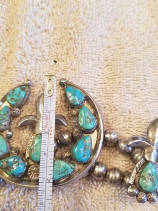 Vintage Navajo Turquoise Silver Squash Blossom Necklace Fleur De Lis Signed 11