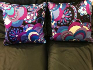 Emilio Pucci Authentic Made In Italy Pillows Rare Set Of 2 Silk Vintage