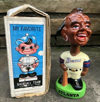 Vtg 1982 Atlanta Braves Indian 7” Baseball Bobble Head Nodder W/box Taiwan Rare