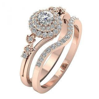 Vintage Bridal Ring Set Round I1 G 0.  77 Carat Natural Diamond 14k Rose Gold