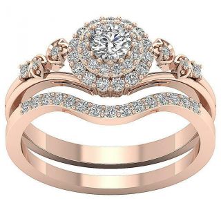 Vintage Bridal Ring Set Round I1 G 0.  77 Carat Natural Diamond 14K Rose Gold 2