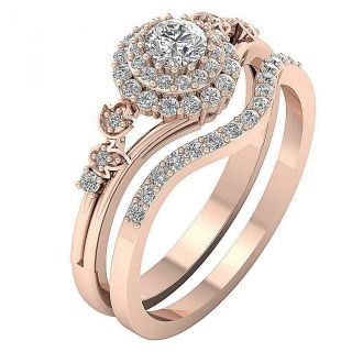 Vintage Bridal Ring Set Round I1 G 0.  77 Carat Natural Diamond 14K Rose Gold 3