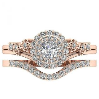 Vintage Bridal Ring Set Round I1 G 0.  77 Carat Natural Diamond 14K Rose Gold 4