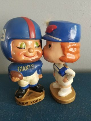 (vtg) 1960s Ny Giants Football Kissing Pair Nodder Bobbing Head Dolls Japan