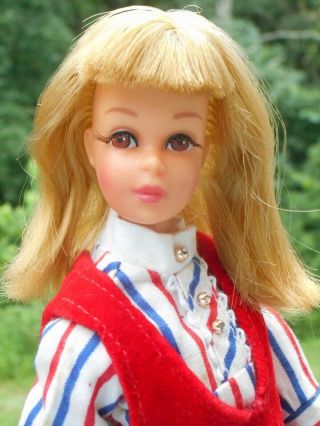 Vintage Blonde Tnt Francie Doll In Clone Hm Red Velvet Jumper Maddie Mod Shirt,