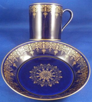 Antique Sevres French Cobalt Blue & Gold Porcelain Cup & Saucer Porzellan Tasse