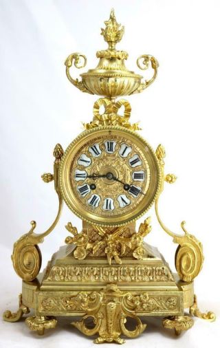 Antique Mantle Clock French Lovely 1870s Embossed Rococo Bronze Bell Striking