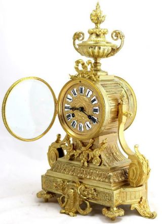 Antique Mantle Clock French Lovely 1870s Embossed Rococo Bronze Bell Striking 2