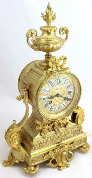Antique Mantle Clock French Lovely 1870s Embossed Rococo Bronze Bell Striking 4