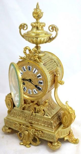 Antique Mantle Clock French Lovely 1870s Embossed Rococo Bronze Bell Striking 5