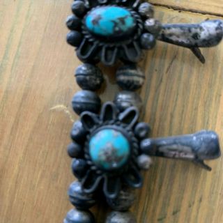 Antique or Vintage Navajo Turquoise Silver Squash Blossom Necklace,  Frame 11