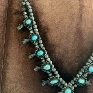 Antique or Vintage Navajo Turquoise Silver Squash Blossom Necklace,  Frame 3