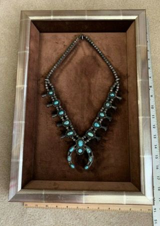 Antique or Vintage Navajo Turquoise Silver Squash Blossom Necklace,  Frame 4