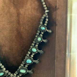 Antique or Vintage Navajo Turquoise Silver Squash Blossom Necklace,  Frame 5