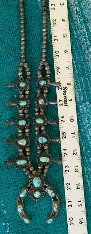Antique or Vintage Navajo Turquoise Silver Squash Blossom Necklace,  Frame 6