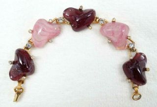 Vintage HOBE MAYORKA PETALS Bracelet Pink Purple Art Glass Gorgeous 2