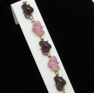 Vintage HOBE MAYORKA PETALS Bracelet Pink Purple Art Glass Gorgeous 4