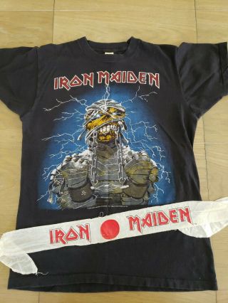 Rare Vtg Iron Maiden 1984 - 85 Slavery Tour Shirt / Headband Combo Authentic Large
