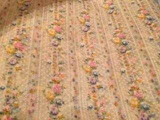 Vintage Sheer Ivory Flocked Fabric With Multi Colored Flowers & Dotted Swiss