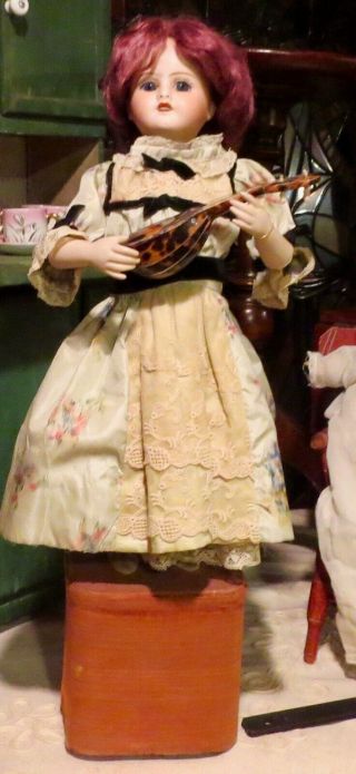 Antique 19 " French Limoges Doll Roulet Decamps Automaton W/banjo,  Great