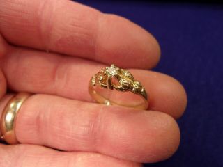Vtg Antique Art Deco 14k Yellow Gold & Diamond Solitaire Wedding Ring