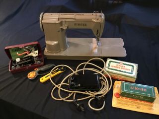 Vintage Singer 301A Long Bed Sewing Machine With Pedal Attachments Buttonholer 4
