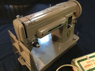 Vintage Singer 301A Long Bed Sewing Machine With Pedal Attachments Buttonholer 6