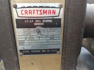 Vintage Craftsman 1/3 hp.  Bench Grinder 397.  19511 7