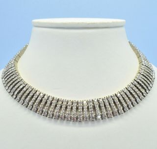 Vintage Necklace 1940s Art Deco Channel Set Crystal Silvertone Bridal Jewellery