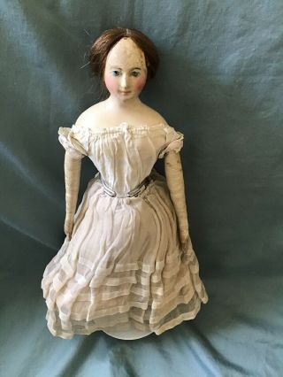 French Papier Mache Doll Milliners Model Pauline with Wig Leather Body 7